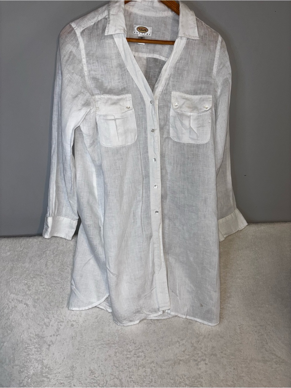 Talbots White Linen Lightweight Button up shirt Size 12P